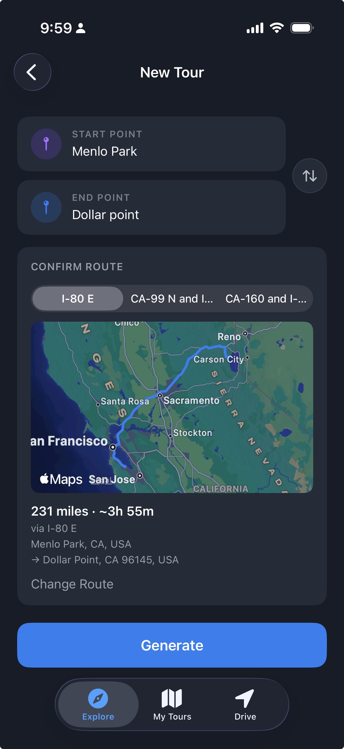 Tour generation and route confirmation